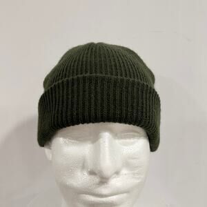 Hang Ten Olive Green Cuffed Pom Beanie Hat Acrylic Rib Knit Cold Weather Unisex